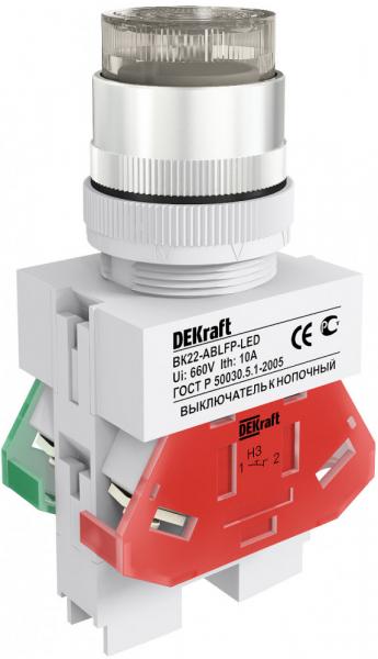 25068DEK Выкл. кноп. ABLFP Φ22 мм LED бел. 24В AC/DC ВK-22 DEKraft