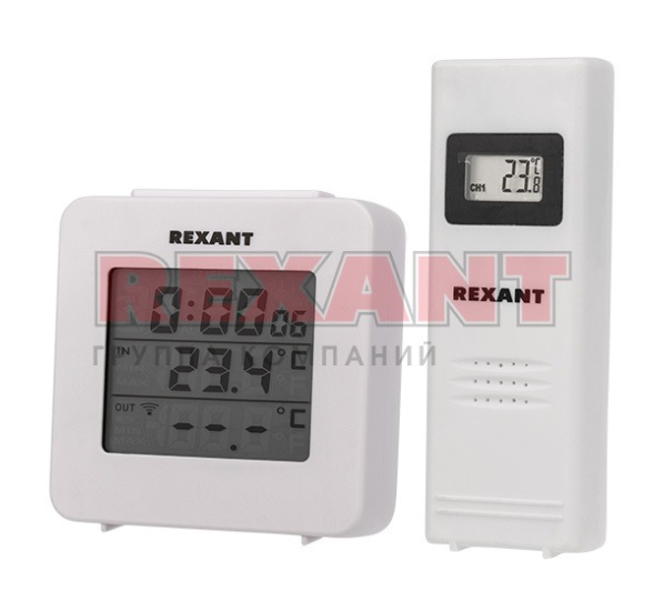 Электронный термометр с часами и беспроводным выносным датчиком 70-0592
