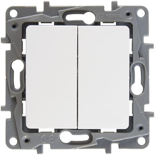 Legrand  Etika  Белый Выключатель механизм 2-клавишный 10АХ 250В, винтовые зажимы 672202
