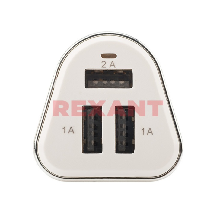 Автозарядка в прикуриватель 3хUSB (АЗУ) (2х1000 mA, 2100 mA) белая REXANT 18-1949