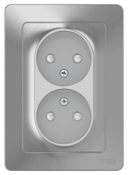 Schneider Electric  BLANCA  Алюминий  Розетка 2-местная без заземляющих контактов со шторками, 16А, 250В, скрытая установка  BLNRS000123