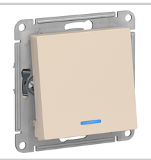 Schneider Electric AtlasDesign Бежевый  Переключатель 1-клавишный с подсветкой схема 6а, 10АХ, механизм ATN000263