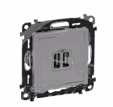 Legrand  Valena  LIFE  Алюминий Зарядное Устройство с 2-мя USB-разьемами 240В/5В 1500мА скрытая установка IP20 / 753612