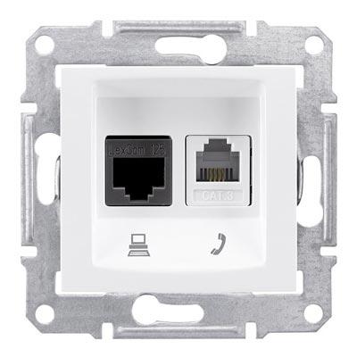 Schneider Electric Sedna  Белый Розетка механизм телефоная + компьютерная RJ11 + RJ45 категория 6, неэкранированная UTP с пружинными зажимами IP20 скрытая установка SDN5200121