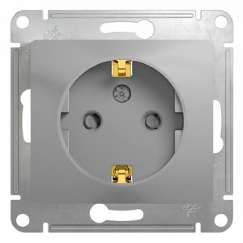 Schneider Electric Glossa Алюминий Розетка с заземляющими контактами со шторками, механизм IP20 скрытая установка GSL000345