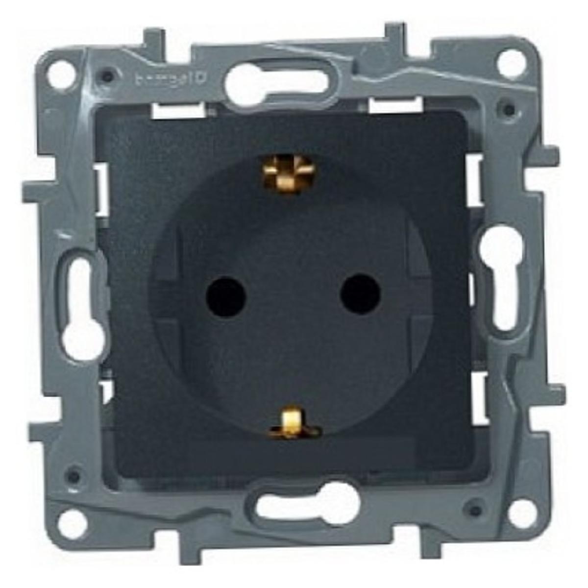Legrand  Etika  Антрацит Розетка механизм со шторками 2К+З 16А 250В 672622