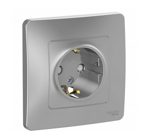 Schneider Electric  BLANCA  Алюминий  Розетка с заземляющими контактами со шторками, 16А, 250В, скрытая установка  BLNRS001113