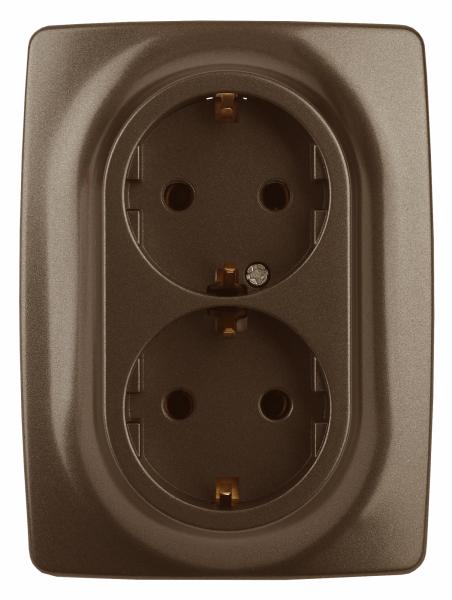 ЭРА  Эра12  Бронза  Розетка 2X2P+E Schuko со шторками 16A-250В, IP20 12-2108-13