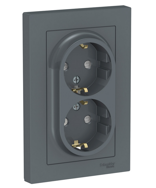 Schneider Electric AtlasDesign Грифель  Розетка 2-местная с заземляющими контактами со шторками 16А, в сборе ATN000726