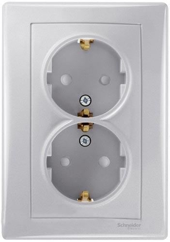 Schneider Electric Sedna Алюминий Розетка 2-местная с заземляющими контактами, со шторками, 16А, 250В IP20 скрытая установка SDN3000760