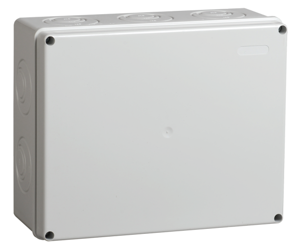 Коробка КМ41342 распаячная для о/п 240х195х90 мм IP55 (RAL7035, монт. плата, кабельные вводы 5 шт)
