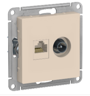 Schneider Electric AtlasDesign Бежевый  Розетка 2-местная компьютерная+ТВ, RJ45+TV, категория 5E, механизм ATN000289