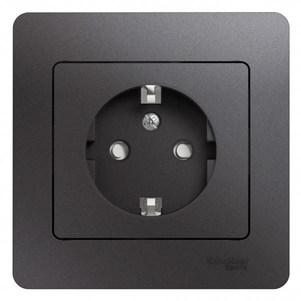 Schneider Electric Glossa Графит Розетка с заземляющими контактами со шторками, 16А, 250В в сборе IP20 скрытая установка GSL001344