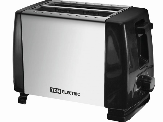 Тостер "Утро", 700 Вт, 2 тоста, нерж. сталь, черный, TDM