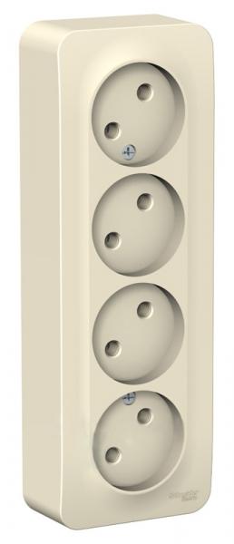 Schneider Electric BLANCA О/У РОЗЕТКА 4-ая без заземл. без шторок ИЗОЛ.ПЛ., 16А, 250В, МОЛОЧНЫЙ BLNRA000412