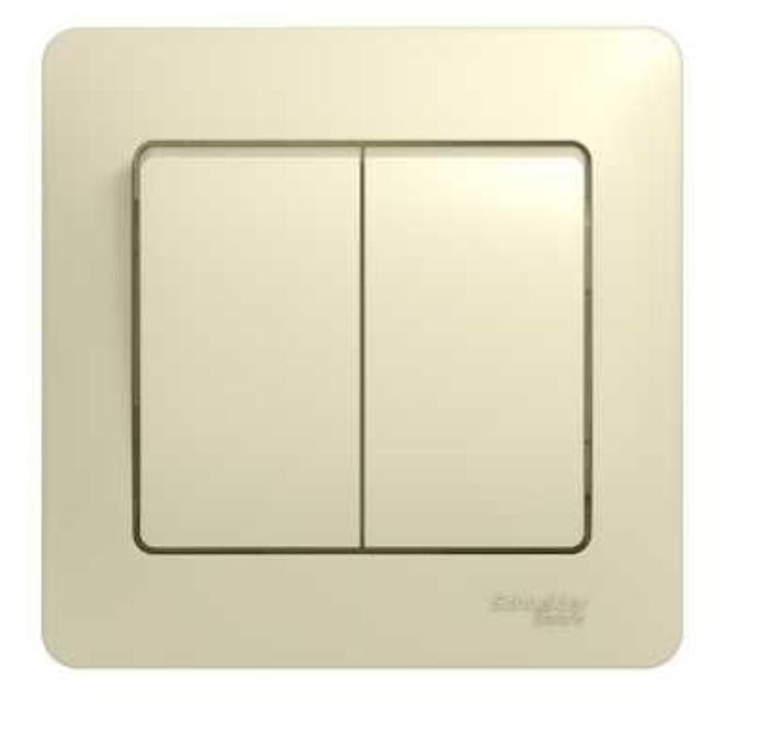 Schneider Electric Glossa  Бежевый Выключатель 2-клавишный схема 5, в сборе с рамкой IP20 скрытая установка GSL000252