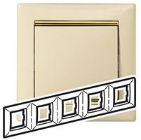 Legrand Valena  Слоновая Кость/Золото Рамка штрих 5-местная универсальная /774155