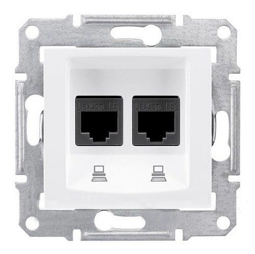 Schneider Electric Sedna  Белый Розетка механизм компьютерная 2-местная RJ45 категория 5e, неэкранированная UTP с пружинными зажимами IP20 скрытая установка SDN4400121