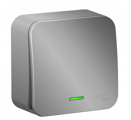 Schneider Electric  BLANCA  Алюминий  Переключатель 1-клавишный(cхема. 6) с подсветкой изолирующая пластина,10А, 250B, открытая установка BLNVA106113