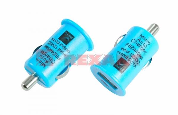 Автозарядка в прикуриватель USB (АЗУ) (5V, 1 000mA) синяя REXANT 18-1923