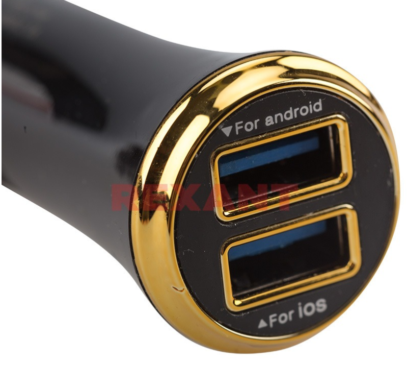 Автозарядка в прикуриватель 2хUSB с индикацией (АЗУ) (1000+2100 mA) черная REXANT 18-1939