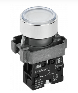 Кнопка LA167-BAF11 d=22мм 1з белая IEK