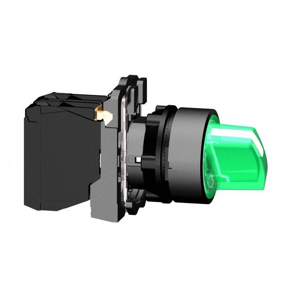 XB5AK133B5 ПЕРЕКЛЮЧАТЕЛЬ С ПОДСВ., ЗЕЛЕН., ПЛАСТИК, 3 ПОЗ., 1НО+1НЗ, С ФИКС., 24 В