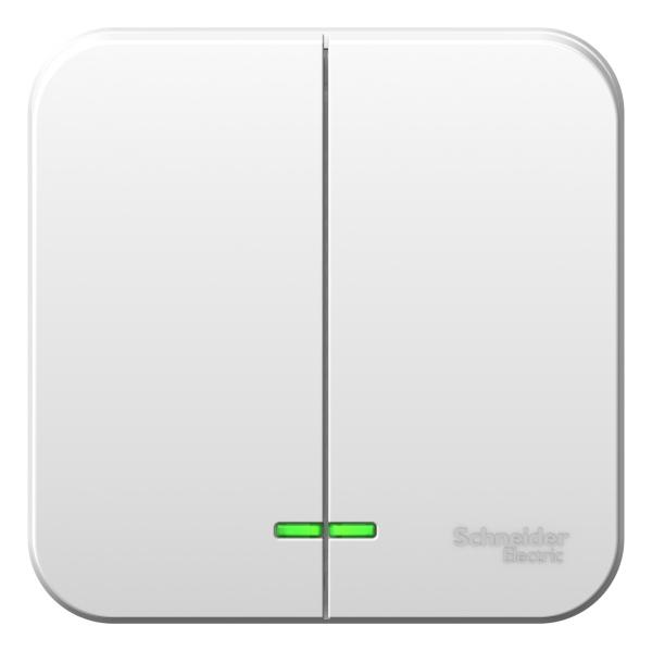 Schneider Electric  BLANCA  Белый  Выключатель 2-клавишный (cхема.5) с подсветкой монтажная пластина,6А,250B, открытая установка BLNVA065121