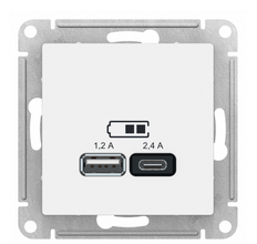 Schneider Electric  ATLASDESIGN  Белый Розетка USB  A+С, 5В/2,4 А, 2х5В/1,2 А, механизм  ATN000139
