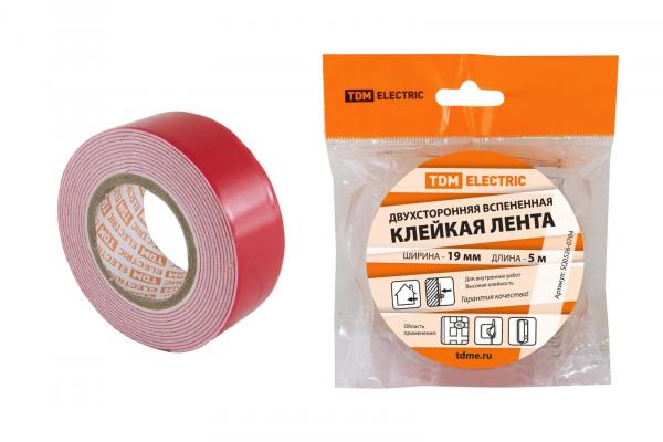 Клейкая лента двухсторонняя вспененная ширина 19 мм длина 5 м TDM