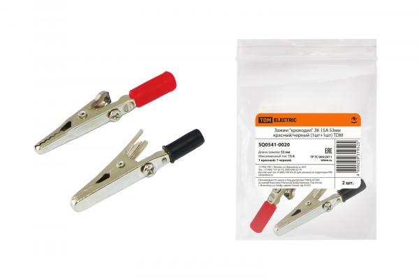 Зажим крокодил  15А 53мм ЗК красный/черный (1шт+1шт) TDM