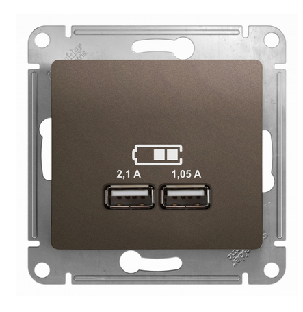 Schneider Electric Glossa Шоколад Розетка USB 5В/2100мА, 2х5В/1050мА, механизм GSL000833