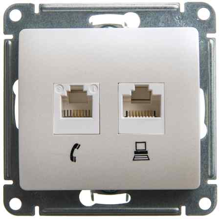 Schneider Electric Glossa Перламутр Розетка 2-местная RJ11+RJ45, категория 5E, механизм IP20 скрытая установка GSL000685