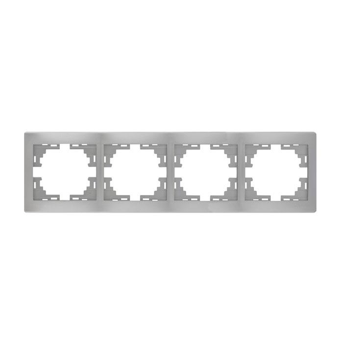 Lezard  Mira  Металлик Серый Рамка 4-местная  горизонтальная без вставки скрытая установка (860586 ) 701-1000-149
