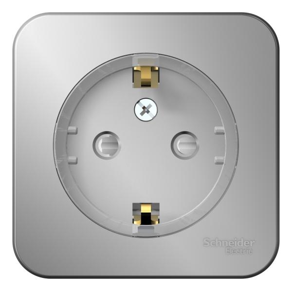 Schneider Electric  BLANCA  Алюмин.  Розетка с заземляющими контактами со шторками, (компакт) изолирующая пластина 16А, 250В, открытая установка BLNRA111113