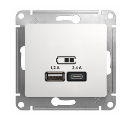 Schneider Electric  Glossa Белый  Розетка USB  A+С, 5В/2,4 А, 2х5В/1,2 А, механизм, GSL000139