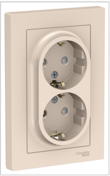 Schneider Electric AtlasDesign Бежевый  Розетка 2-местная с заземляющими контактами со шторками 16А, в сборе ATN000226