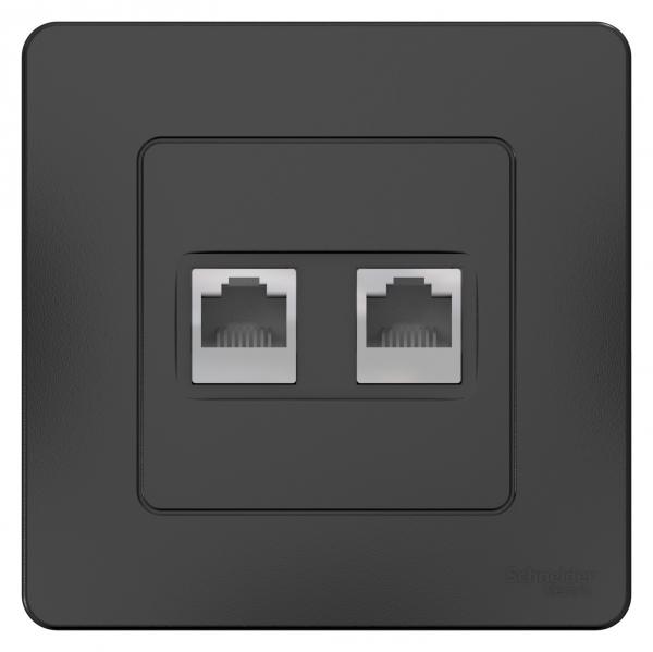 Schneider Electric  BLANCA  Антрацит  Розетка 2-местная: компьютерная  RJ45, категория 5E + телефон. RJ11, скрытая установка BLNIS045116