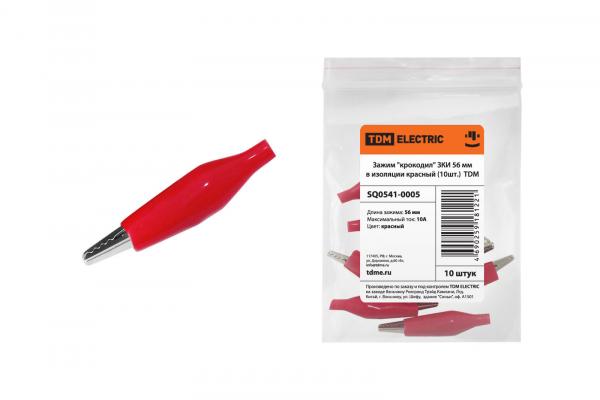 Зажим крокодил TDM ЗКИ 10А 56мм в изоляции красный (10шт)
