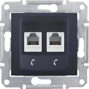 Schneider Electric Sedna Графит Розетка механизм телефоная 2-местная RJ11 пружинные зажимы IP20 скрытая установка SDN4201170