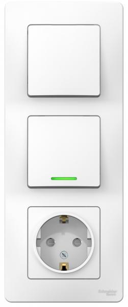 Schneider Electric  BLANCA  Белый  Блок. розетка с заземляющими контактами, со шторками 16А, 250В+выключатель 1-клавишный с подсветкой+выключатель 1-клавишный IP20  скрытая установка BLNBS101111