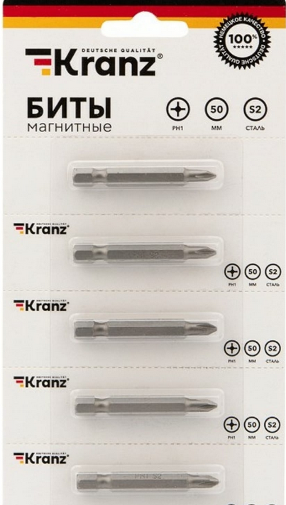 Бита Ph 1x50 мм для шуруповерта сталь S2 5 шт. (лента)  Kranz KR-12-6212