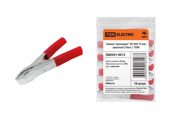 Зажим крокодил TDM ЗК 30А 75мм, красный
