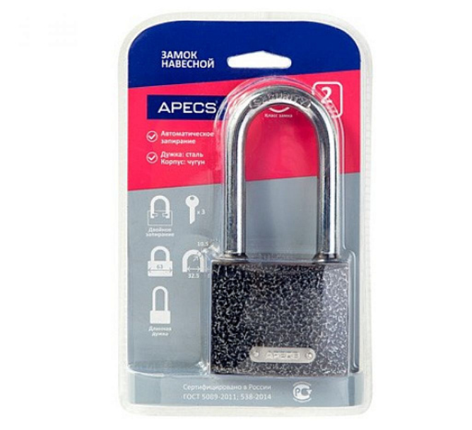 Замок навесной PD-01-63-L длинная дужка блистер Апекс