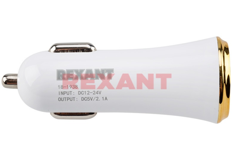 Автозарядка в прикуриватель 2хUSB с индикацией (АЗУ) (1000+2100 mA) белая REXANT 18-1938