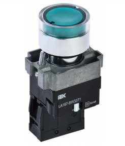Кнопка LA167-BW3371 d=22мм RC 1з с подсвет. зеленая IEK