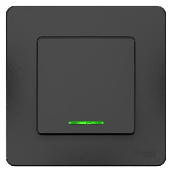 Schneider Electric  BLANCA  Антрацит  Переключатель 1-клавишный (cх.6) с подсветкой,10А, 250B, скрытая установка BLNVS010616