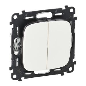 Legrand  Valena  ALLURE Белый Переключатель 2-клавишный 10А 250В с лицевой панелью, безвинтовые зажимы 752708