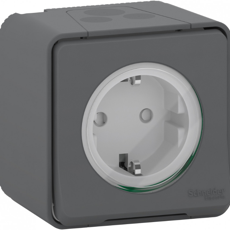 Schneider Electric Mureva Styl  Антрацит Розетка в сборе 1-местная с заземляющими контактами, и шторками открытая установка IP55 (винты) MUR36731