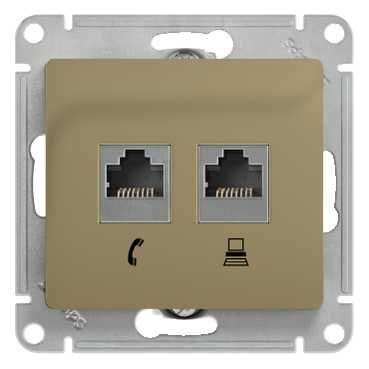 Schneider Electric Glossa Титан Розетка 2-местная RJ11+RJ45, категория 5E, механизм IP20 скрытая установка GSL000485